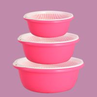 塑料沥水篮洗菜盆厨房淘米洗菜篮子滤水筛家用双层水果盘洗菜漏盆 北欧红 米盆【小号偏小迷你】单个试用