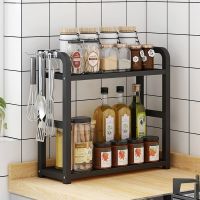 厨房置物架调料架台面酱油瓶调味品油盐酱醋收纳架子用品家用大全 黑柳木+黑架30*14.5*42cm