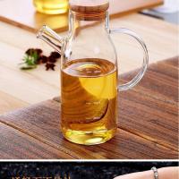 大号高硼硅玻璃油壶耐高温防漏油瓶带刻度家用厨房油瓶酱油瓶醋瓶 500毫升竹盖