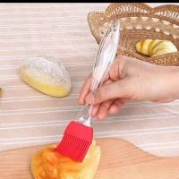 家用耐高温油刷子厨房烙饼硅胶油刷烘培烧烤刷不掉毛烧烤刷油刷子 水晶透明把手【1大刷+1小刷+1刮刀