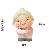可爱老爷爷奶奶老头老太太寿星公婆生日蛋糕摆件烘焙蛋糕装饰公仔 搪胶撸猫老太 1个