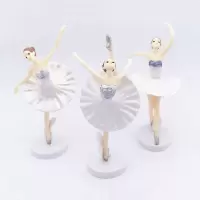 芭蕾女孩蛋糕摆件 舞蹈家梦想生日蛋糕装饰公仔 花仙子蛋糕装饰 芭蕾女孩白裙 3个装 1套