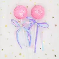 圆球亮片生日蛋糕插件粉色爱心生日蛋糕装饰插牌摆件甜品台装扮 亮片球粉色2个