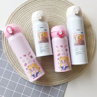 可爱毛绒独角兽恐龙兔子小猪保温杯套水壶套保护套防摔水杯背带 白色美少女保温杯(小号) 单款(关注店铺优先发货哦)