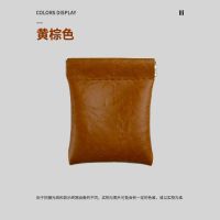 无线蓝牙耳机收纳袋数码USB耳塞保护皮革硬币零钱包简约男女通用 黄棕色