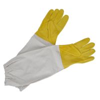 加厚透气羊皮手套养蜂专用防蜂蜇防护养蜂手套取蜂蜜专用养蜂工具 黄色帆布袖防蜂手套