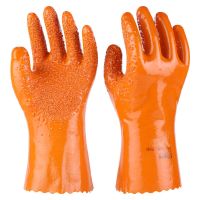( 10双)杀鱼橡胶止滑劳保手套加厚全胶颗粒防水防滑耐磨手套 桔色颗粒止滑(5双装)
