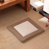 亚麻坐垫中式椅垫透气加厚办公椅垫榻榻米坐垫电脑桌椅垫 咖边米面 40*40cm厚4cm