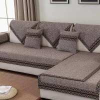 实木沙发垫布艺棉麻四季通用防滑简约现代沙发坐垫套罩巾冬季毛绒 简约包边-咖啡色 私人定制