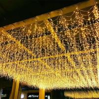 LED冰条灯窗帘灯满天星挂灯户外防水小彩灯门面婚庆装饰灯瀑布灯 高品质公母接防水款-暖色 长4米 下坠0.3米-可串接