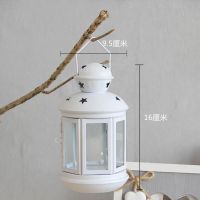 ins风简约星星镂空烛台 复古北欧白色桌面摆件装饰铁艺玻璃风灯 小号白色风灯