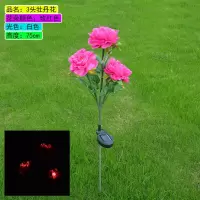 3头太阳能牡丹花灯户外草坪装饰LED仿真花灯庭院装饰灯 玫红色白光牡丹