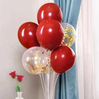 婚房装饰地飘气球浪漫婚礼布置创意生日桌飘支架套装结婚路引聚餐 石榴红+亮片金 无赠品