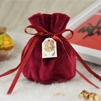 10个装高端婚庆丝绒喜糖袋回礼袋喜糖袋中式婚礼喜糖盒糖果包装袋 酒红色喜字款 样品一个