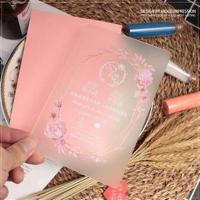 粉色森系浪漫花朵请柬磨砂婚礼亚克力喜帖草坪户外婚礼高档邀请函 二百份起