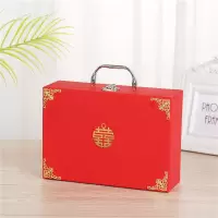 新款高档手提箱结婚聘礼聘金5-20万超大彩礼盒首饰盒 中号+配件金葱红5-10万