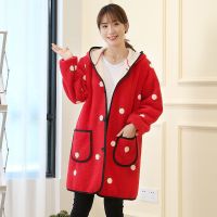 羽绒服护衣罩衣水晶绒围裙加绒加厚韩版家加长罩衣成人女工作服冬 云朵绒红橘子 XXL(建议80-125斤)