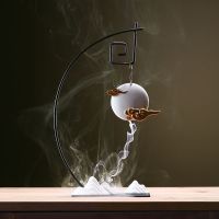 禅意大号倒流香炉熏香家用室内檀香沉香香座创意吊饰香炉创意摆件 观山云月（白）+60个香