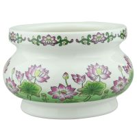 黄色陶瓷香炉浮雕彩绘莲花香薰炉浮雕香炉家居熏香供具佛堂摆件 4寸荷花炉(外径10厘米)