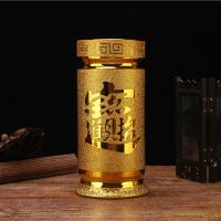陶瓷供佛香筒插香放香桶浮雕描金陶瓷佛香筒招财金玉竹签香放香桶 6英寸沙金招财香桶