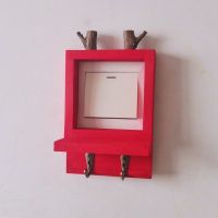 客厅卧室开关保护套挂钩开关装饰墙贴麋鹿简约现代实木插座贴饰 红色