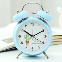 夜光闹钟学生儿童卧室床头闹钟静音懒人卡通金属多功能小闹表创意 三寸加强北欧蓝