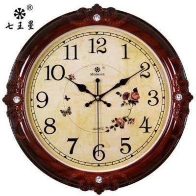 钟表挂钟客厅欧式时尚圆形大气创意电子石英钟家用静音时钟挂表 红木纹欧式盘 13英寸（直径33厘米）