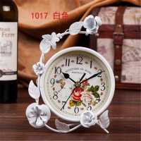 欧式创意复古自行车座钟 铁艺 座式台钟静音双面钟表田园客厅摆件 1017白色 6英寸