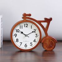 钟表摆件个性床头卧室创意自行车座钟客厅时尚桌面台式家用摆放钟 金橡木