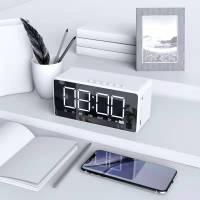 智能镜面闹钟超响闹铃学生可充电卧室男生高中生炫酷创意个性时尚 纯洁白【充电款+2组闹钟+充电线】