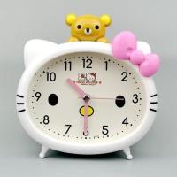 卡通闹钟学生用KT猫闹钟静音小闹钟卧室床头带夜灯闹钟创意小闹钟 乳白色 12393小[白色]