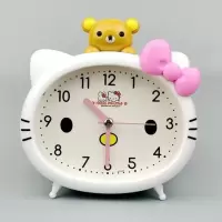 卡通闹钟学生用KT猫闹钟静音小闹钟卧室床头带夜灯闹钟创意小闹钟 乳白色 12393小[白色]