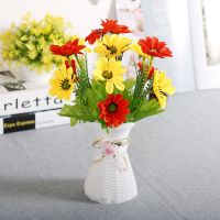 假花束塑料花束仿真花摆件客厅玫瑰装饰花家居冰箱茶几向日葵摆设 【1束】扶郎菊桔黄+角篮_促销