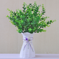 塑料假花装饰玫瑰仿真干花摆件设客厅盆栽植物室内装饰品百合花卉 [花瓶+2束尤加利]