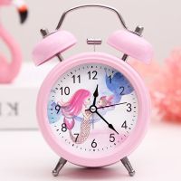 闹钟女学生用超大音量起床神器电子卡通儿童床头卧室男静音小时表 小号美人鱼/粉+送电池