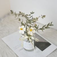 云南干花花束真花玫瑰小清新雏菊摆件装饰品客厅家居摆设带花瓶 紫罗兰+透明花瓶