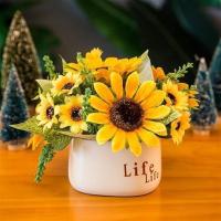 [花+盆]小清新Life陶瓷仿真花套装玫瑰摆件盆栽植物 黄色向日葵life
