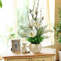 玉兰花仿真花摆件套装插花假花室内客厅餐桌塑料花艺家居饰品摆设 白色玉兰花+金沙盆