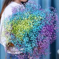 满天星家居摆设干真花天然风干花花束客厅卧室装饰摆件带瓶干花束 蓝+紫+黄满天星(超大花束)