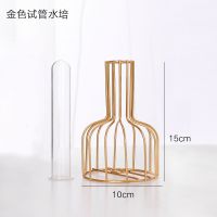 北欧创意玻璃插花花瓶客厅房间装饰品电视柜桌面铁艺干花水培摆件 北欧试管花瓶[不带花]