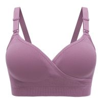 新品热卖孕妇哺乳内衣聚拢防下垂怀孕期喂奶文胸超薄胸罩夏季薄款 豆沙紫 M 32A-34E