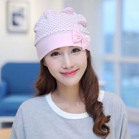 坐月子帽秋冬季孕妇产妇帽子女头巾发带产后用品春秋薄款时尚夏天 粉色圆点单层封顶+宝宝帽