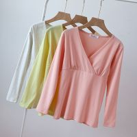 孕妇秋衣秋裤套装保暖内衣加绒哺乳衣产后月子服加厚家居睡衣冬季 粉色V领上衣 L