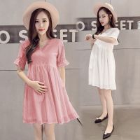 哺乳衣外出夏季辣妈时尚款母乳期哺乳连衣裙春秋宽松显瘦孕妇裙 白色短袖[孕妇装] M