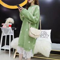 孕妇装秋冬哺乳衣产后外出连衣裙时尚潮妈中长款毛衣宽松喂奶衣服 绿色(常规不可哺乳款) S(80-100斤)