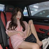 2021新款哺乳上衣韩版宽松短袖夏季中长款印花T恤产后外出喂奶装 兔印粉色(哺乳款-竖开口) M(80-110斤)