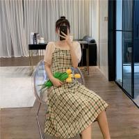 旗袍式改良哺乳衣夏季外出时尚连衣裙潮妈个性显瘦遮肚喂奶衣裙子 绿格子 M