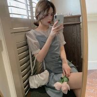 哺乳装外出时尚法式连衣裙辣妈款夏季女装外穿短袖喂奶衣裙子潮妈 灰色 M