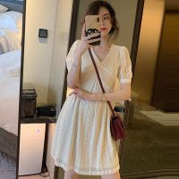 夏季新款时尚外出哺乳衣辣妈款短袖蕾丝中长款连衣裙孕妇产后喂奶 杏色短款 XL建议126-138左右穿