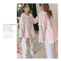 孕妇哺乳睡衣秋冬季加绒加厚法兰绒产后珊瑚绒月子服女喂奶套装 粉色剪花绒 M